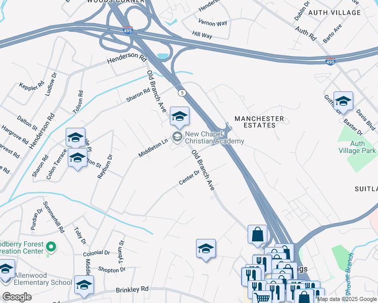 map of restaurants, bars, coffee shops, grocery stores, and more near 5615 Old Branch Avenue in Temple Hills