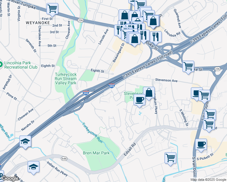map of restaurants, bars, coffee shops, grocery stores, and more near 5199 Cottingham Place in Alexandria