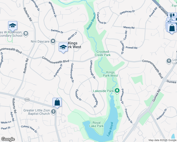 map of restaurants, bars, coffee shops, grocery stores, and more near 5415 Gainsborough Drive in Fairfax