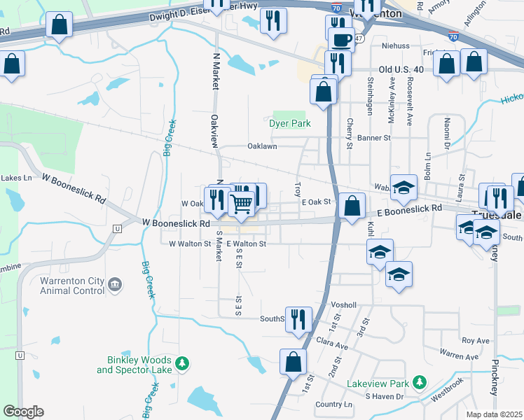 map of restaurants, bars, coffee shops, grocery stores, and more near 204 Dryden Street in Warrenton