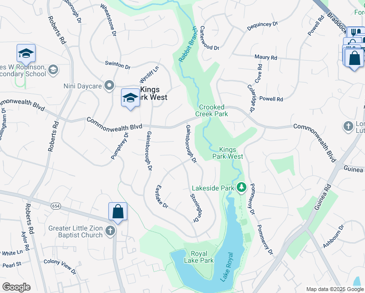 map of restaurants, bars, coffee shops, grocery stores, and more near 5415 Gainsborough Drive in Fairfax
