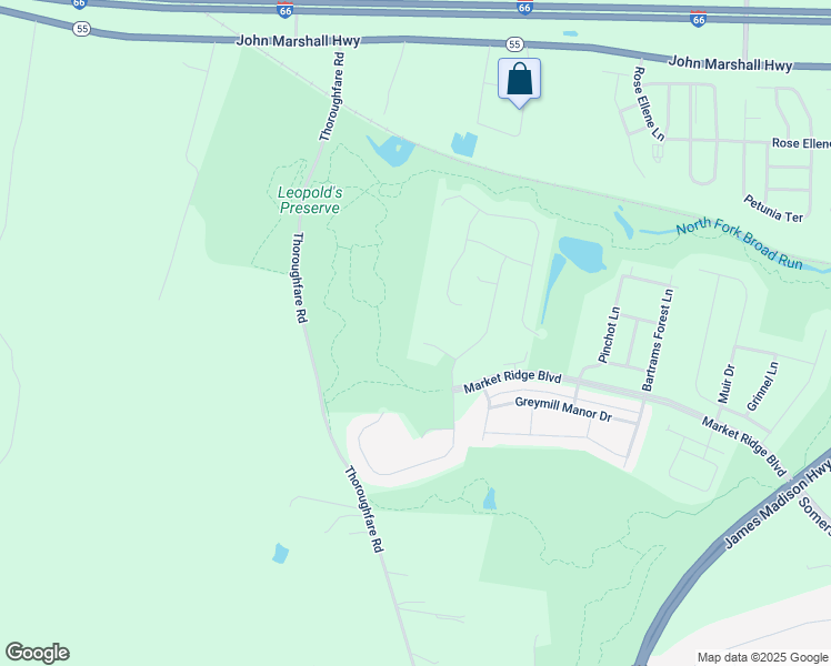 map of restaurants, bars, coffee shops, grocery stores, and more near 16158 Jordan Crest Court in Haymarket