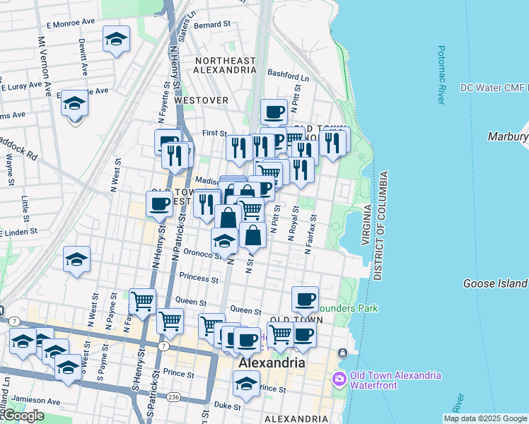 map of restaurants, bars, coffee shops, grocery stores, and more near 101 Independence Avenue Southeast in Washington