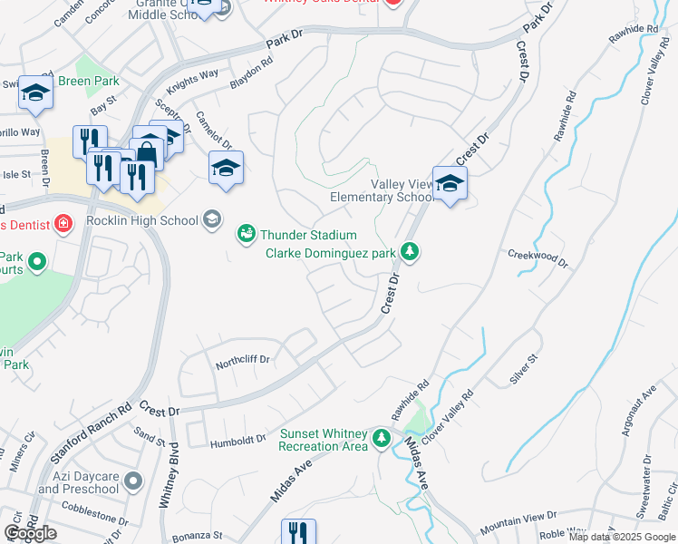 map of restaurants, bars, coffee shops, grocery stores, and more near 5152 Wedgewood Way in Rocklin