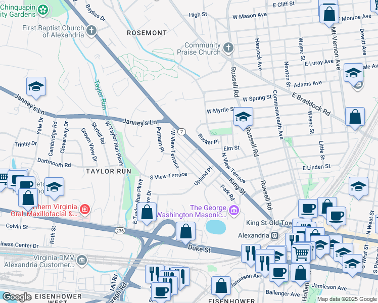 map of restaurants, bars, coffee shops, grocery stores, and more near 603 Braxton Place in Alexandria