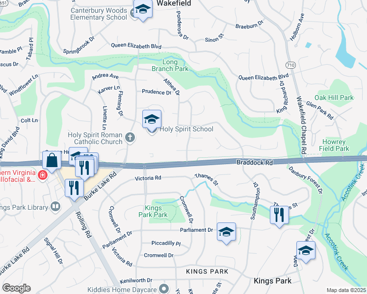 map of restaurants, bars, coffee shops, grocery stores, and more near 8632 Aberdeen Court in Annandale