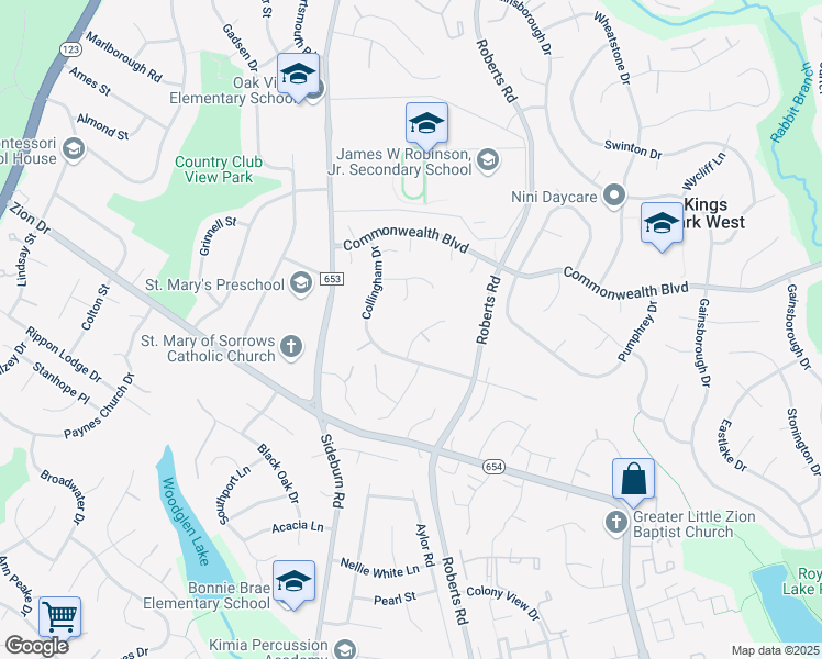 map of restaurants, bars, coffee shops, grocery stores, and more near 5236 Nottinghill Lane in Fairfax