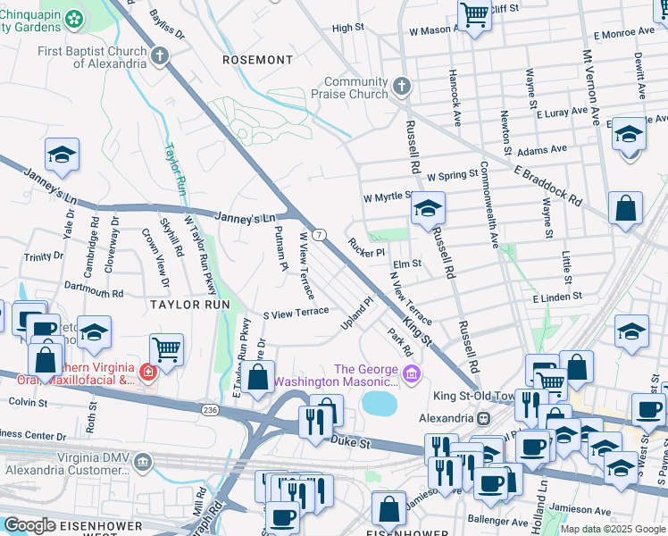 map of restaurants, bars, coffee shops, grocery stores, and more near 603 Braxton Place in Alexandria