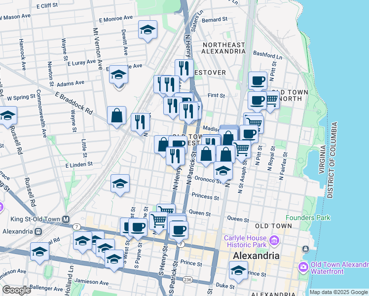 map of restaurants, bars, coffee shops, grocery stores, and more near 101 Independence Avenue Southeast in Washington