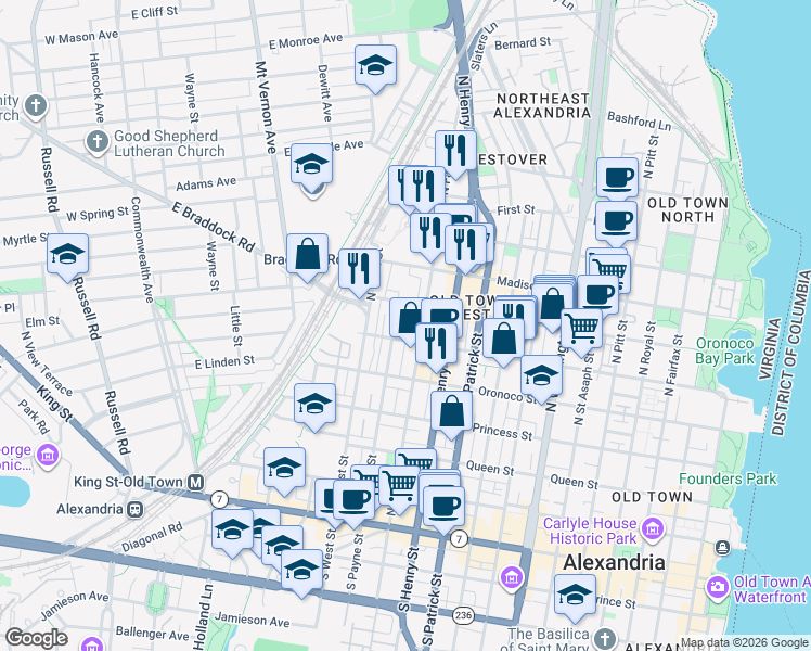 map of restaurants, bars, coffee shops, grocery stores, and more near 101 Independence Avenue Southeast in Washington
