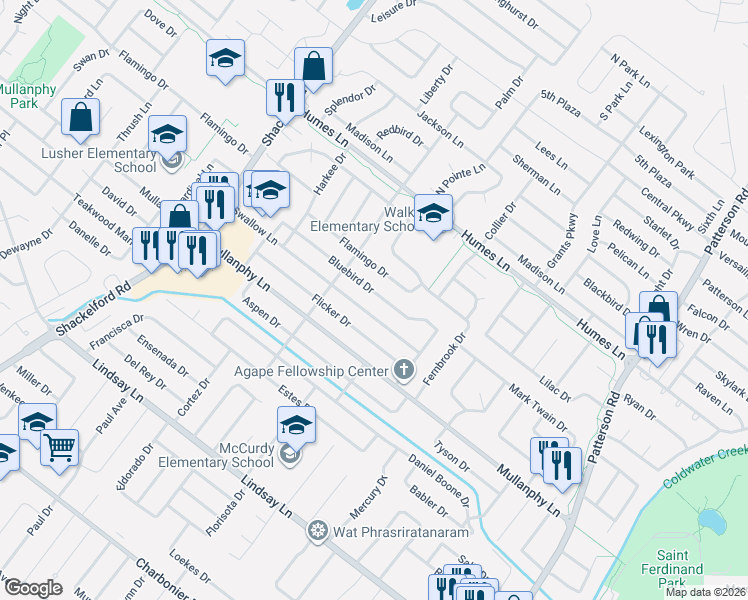 map of restaurants, bars, coffee shops, grocery stores, and more near 1330 Flamingo Drive in Florissant