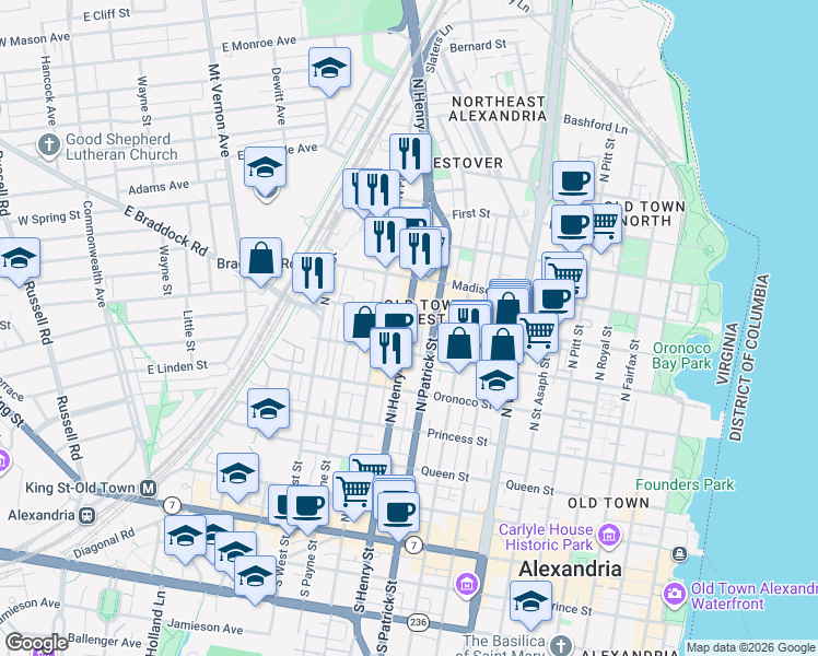 map of restaurants, bars, coffee shops, grocery stores, and more near 101 Independence Avenue Southeast in Washington