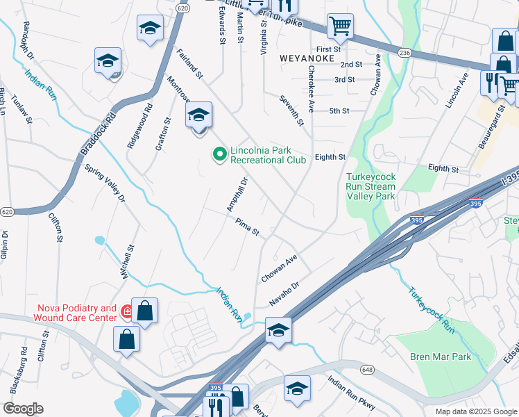 map of restaurants, bars, coffee shops, grocery stores, and more near 6421 Montrose Street in Alexandria