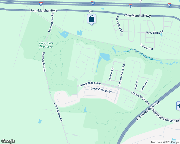 map of restaurants, bars, coffee shops, grocery stores, and more near 16063 Green Bay Street in Haymarket