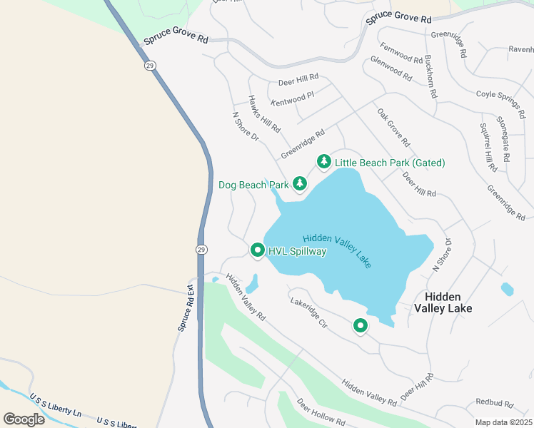 map of restaurants, bars, coffee shops, grocery stores, and more near 16955 Knollview Drive in Hidden Valley Lake