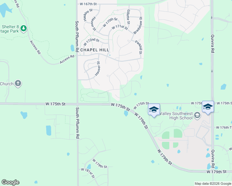 map of restaurants, bars, coffee shops, grocery stores, and more near 17336 Bradshaw Street in Overland Park