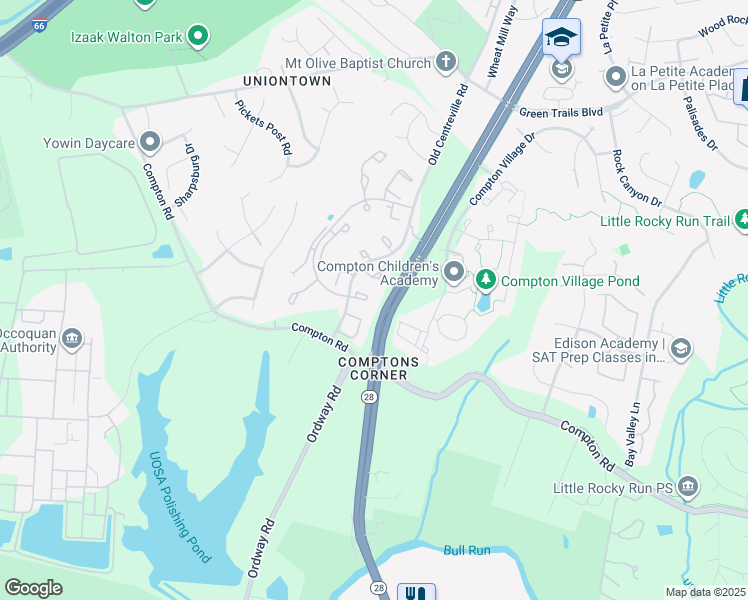 map of restaurants, bars, coffee shops, grocery stores, and more near 14523 Skipton Court in Centreville