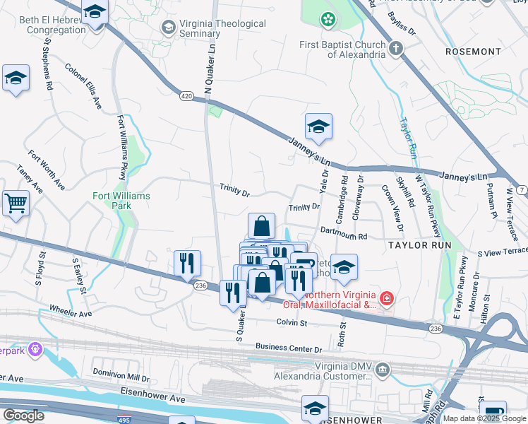 map of restaurants, bars, coffee shops, grocery stores, and more near 1257 Dartmouth Court in Alexandria