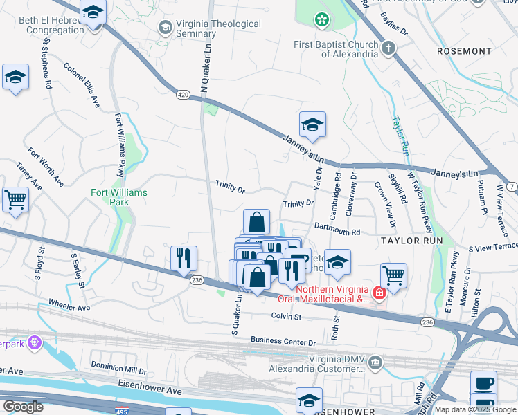 map of restaurants, bars, coffee shops, grocery stores, and more near 1257 Dartmouth Court in Alexandria