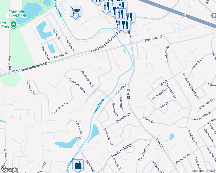 map of restaurants, bars, coffee shops, grocery stores, and more near 147 Shelburne Drive in Saint Charles