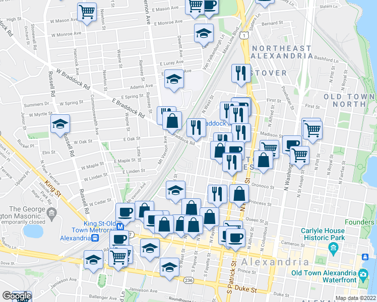 map of restaurants, bars, coffee shops, grocery stores, and more near 101 Independence Avenue Southeast in Washington