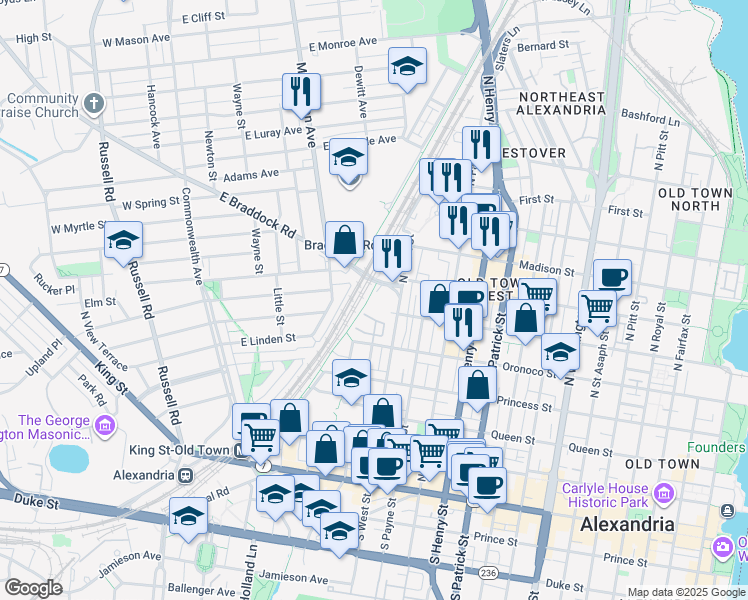 map of restaurants, bars, coffee shops, grocery stores, and more near 101 Independence Avenue Southeast in Washington