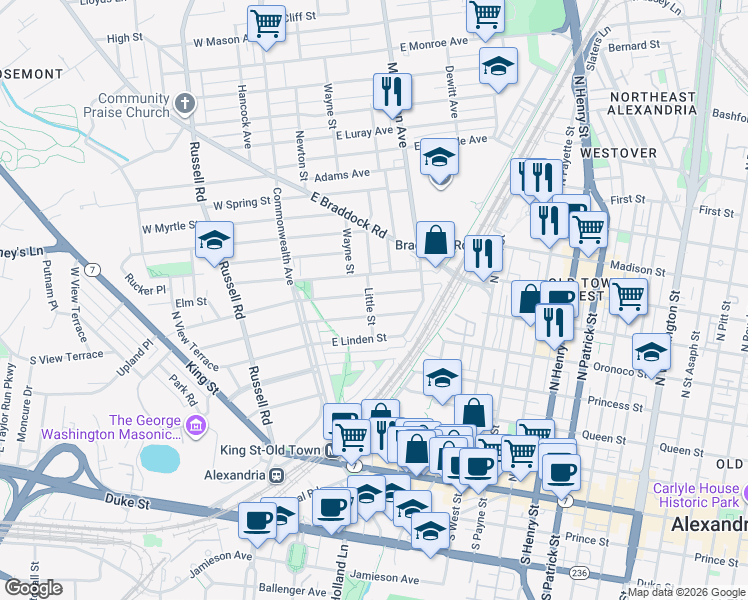 map of restaurants, bars, coffee shops, grocery stores, and more near 101 Independence Avenue Southeast in Washington
