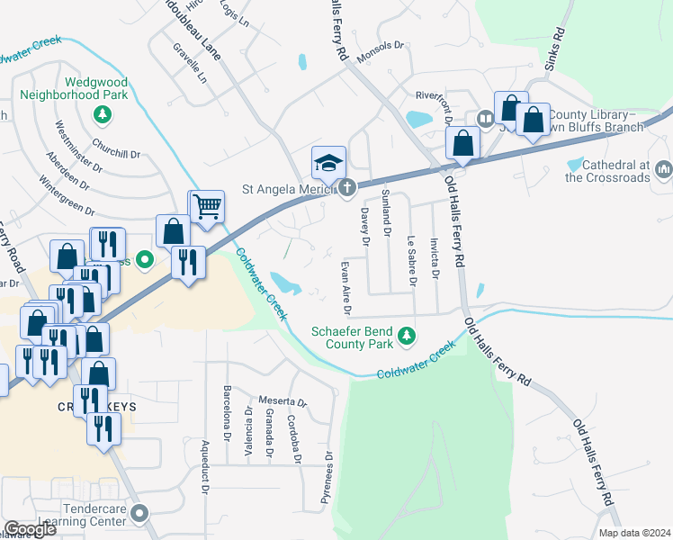 map of restaurants, bars, coffee shops, grocery stores, and more near 3702 Candlewyck Club Drive in Florissant