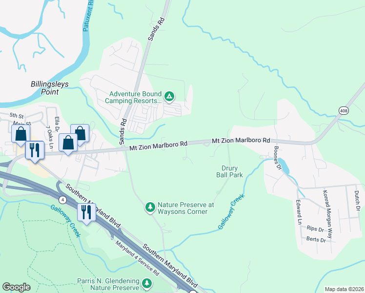 map of restaurants, bars, coffee shops, grocery stores, and more near 1203 Mount Zion Marlboro Road in Lothian