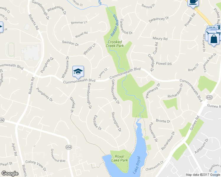map of restaurants, bars, coffee shops, grocery stores, and more near 5419 Gainsborough Drive in Fairfax
