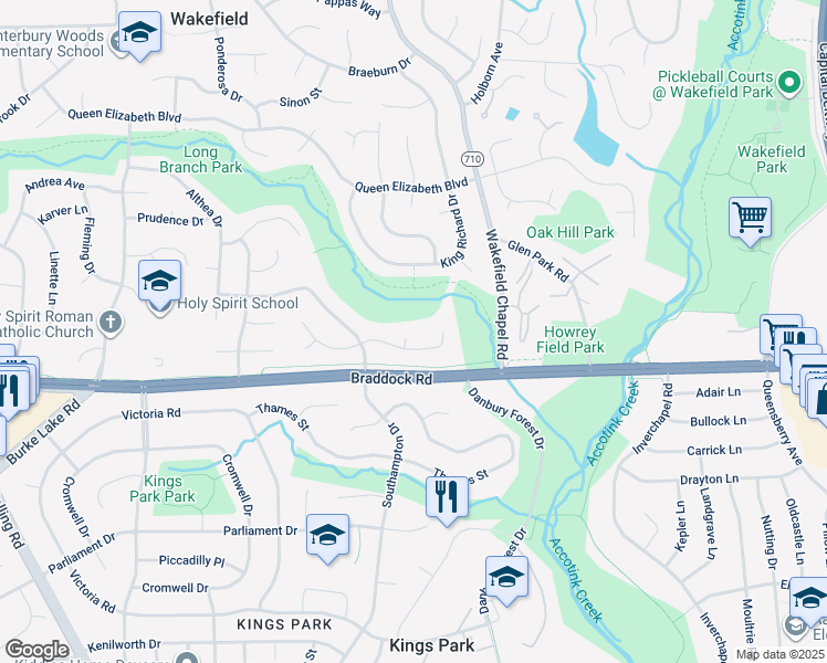 map of restaurants, bars, coffee shops, grocery stores, and more near 5115 Bede Place in Annandale