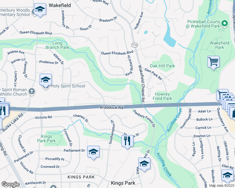 map of restaurants, bars, coffee shops, grocery stores, and more near 5115 Bede Place in Annandale