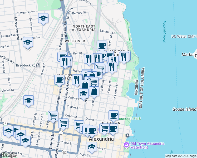 map of restaurants, bars, coffee shops, grocery stores, and more near 101 Independence Avenue Southeast in Washington