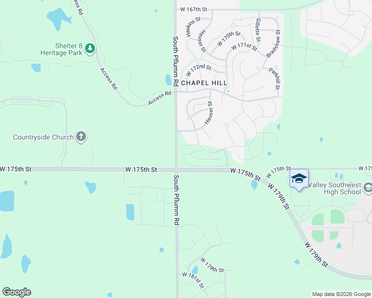 map of restaurants, bars, coffee shops, grocery stores, and more near 17379-17499 South Pflumm Road in Overland Park