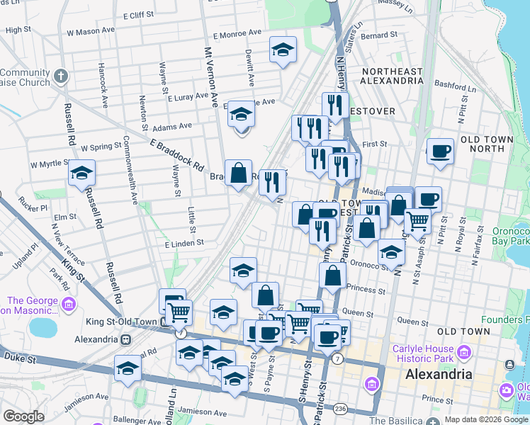map of restaurants, bars, coffee shops, grocery stores, and more near 101 Independence Avenue Southeast in Washington
