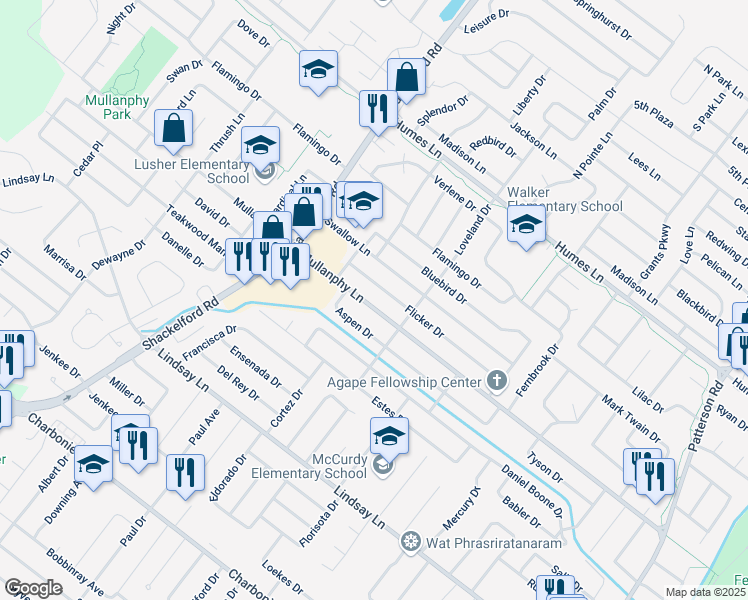 map of restaurants, bars, coffee shops, grocery stores, and more near 1495 Mullanphy Road in Florissant