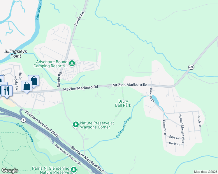 map of restaurants, bars, coffee shops, grocery stores, and more near 1179 Mount Zion Marlboro Road in Lothian