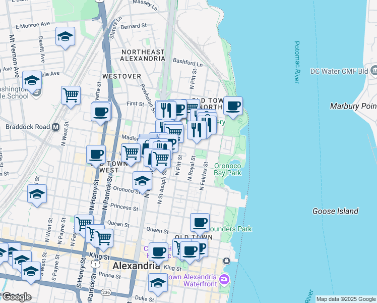map of restaurants, bars, coffee shops, grocery stores, and more near 101 Independence Avenue Southeast in Washington