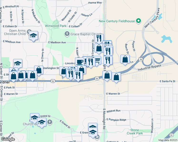 map of restaurants, bars, coffee shops, grocery stores, and more near 794 East Main Street in Gardner