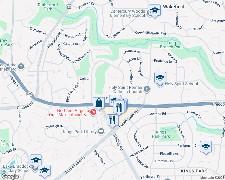 map of restaurants, bars, coffee shops, grocery stores, and more near 5157 Linette Lane in Annandale
