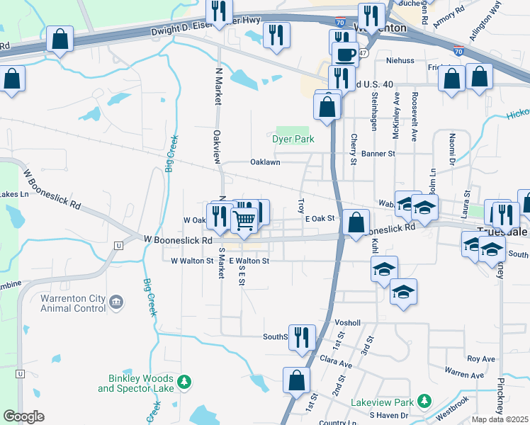 map of restaurants, bars, coffee shops, grocery stores, and more near 204 Dryden Street in Warrenton