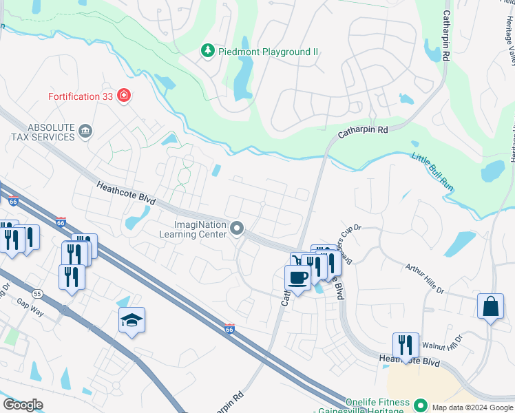 map of restaurants, bars, coffee shops, grocery stores, and more near 14301 Fallsmere Circle in Gainesville