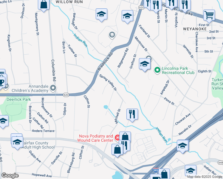 map of restaurants, bars, coffee shops, grocery stores, and more near 5112 Clinton Road in Alexandria