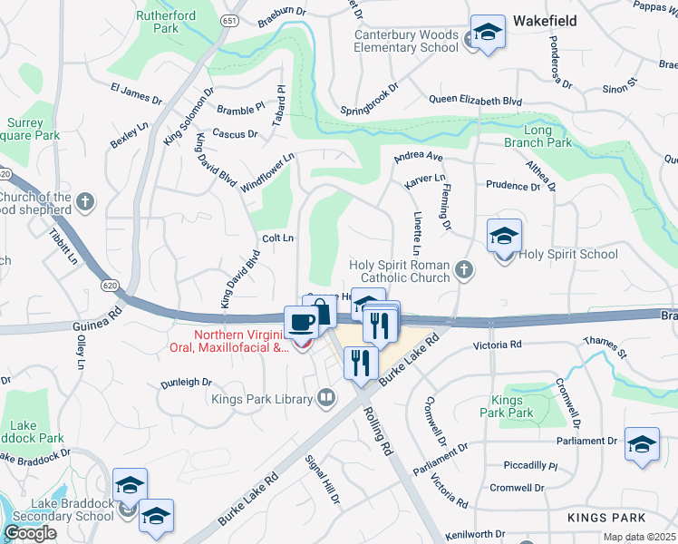map of restaurants, bars, coffee shops, grocery stores, and more near 5120 Lipsner Court in Annandale