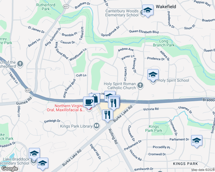 map of restaurants, bars, coffee shops, grocery stores, and more near 5157 Linette Lane in Annandale