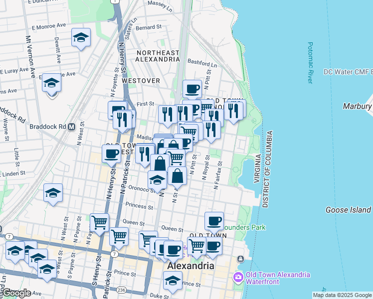 map of restaurants, bars, coffee shops, grocery stores, and more near 101 Independence Avenue Southeast in Washington