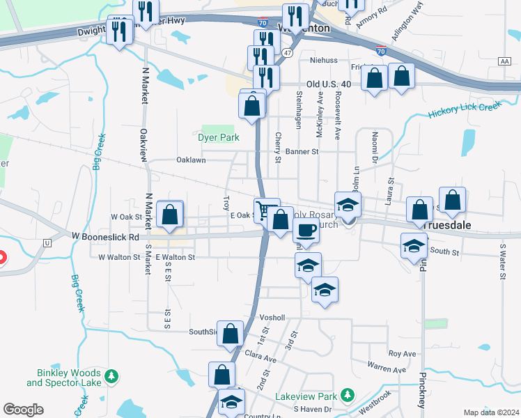 map of restaurants, bars, coffee shops, grocery stores, and more near in Warrenton