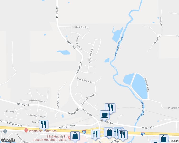 map of restaurants, bars, coffee shops, grocery stores, and more near 300 Mystic Brook Drive in O'Fallon