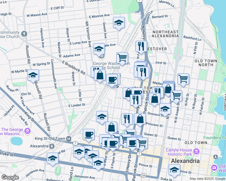 map of restaurants, bars, coffee shops, grocery stores, and more near 101 Independence Avenue Southeast in Washington