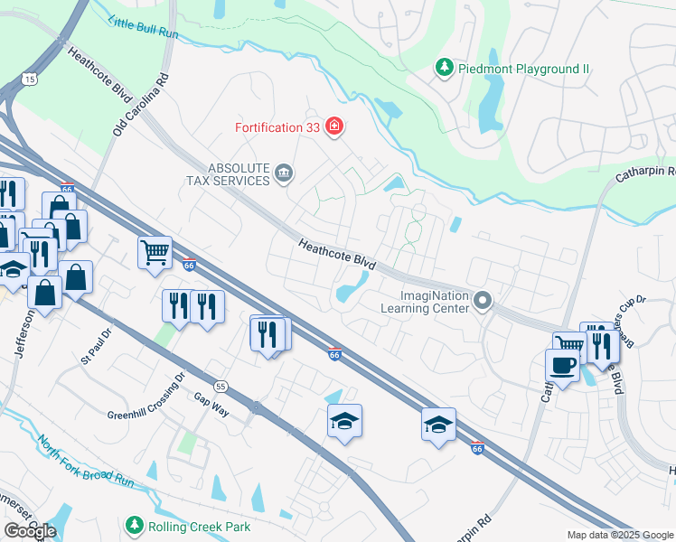 map of restaurants, bars, coffee shops, grocery stores, and more near 6700 Barlinger Way in Gainesville